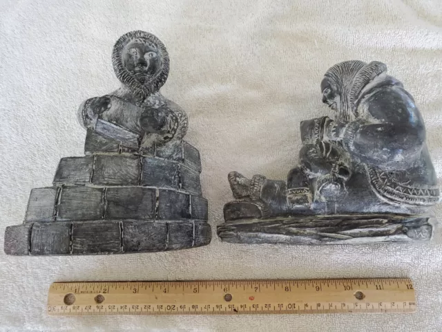 2 Esquimo Hand Carved Soapstone Figurines by The Wolf Sculptures Canada, Signed