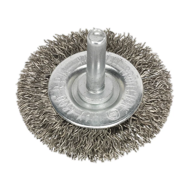 Sealey Sfbs50 Spazzola a filo piatto acciaio inox 50 mm con albero 6 mm