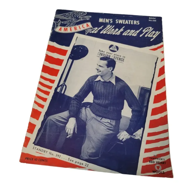 De Colección Años 40 Segunda Guerra Mundial Para Hombre Suéter Patrón de Tejer 1942 Ropa Corazón Rojo