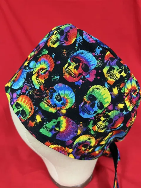 Men/Women Surgical Scrub Cap Lined Tie Dye Skulls Great Color 100% Cotton