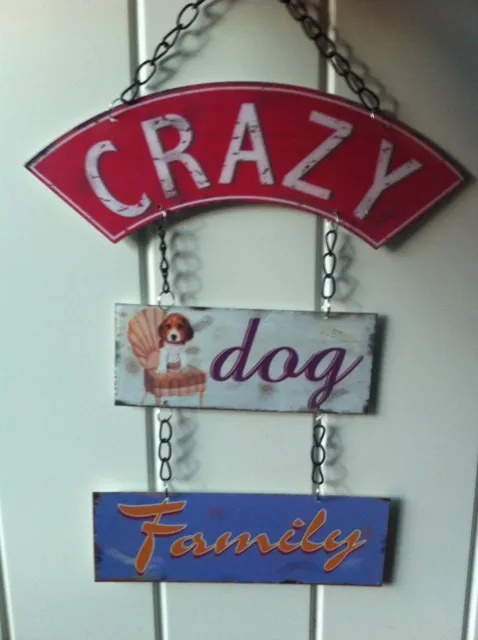 Vintage Retro Hanging Metal Plaque Sign 'Crazy Dog Family' Gift For Dog Owners
