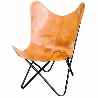 Vintage Leather Butterfly Chair Tan leather Handmade Folding Relax Arm Chair