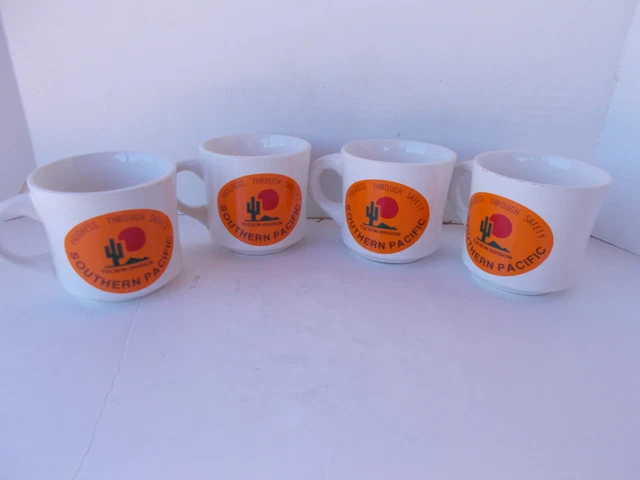 Southern Pacific Railroad Tucson Division Coffee Cup 3 1/4" x 3 1/4" Lot of 4