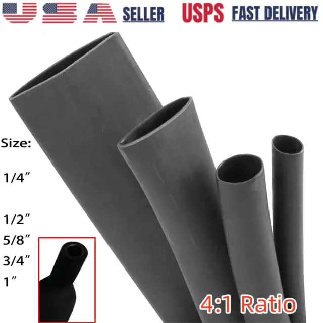 1-10ft 4:1 Ratio Black Heat Shrink Tubing Adhesive Glue Lined Tube  Marine Grade