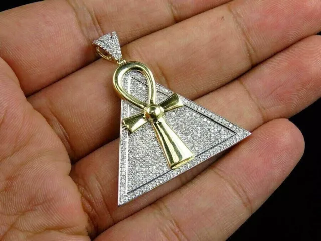 2Ct Pave Lab Created Diamond 14K Yellow Gold Finish Ankh Cross Pendant