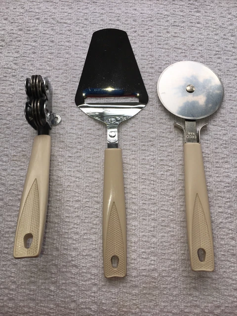 Vintage EKCO Pull Through Knife Sharpener / Cheese Plane / Pizza Slicer -Almond