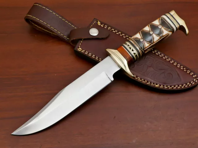 Custom Hand Made D2 Blade Steel Hunting Knife- Burn Camel Bone  - Za-3652