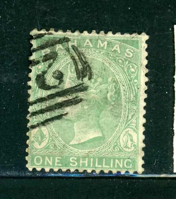 BAHAMAS 22 SG44 Used 1882-98 1sh grn QVIC Wmk Crown CA Perf 14 CV$18