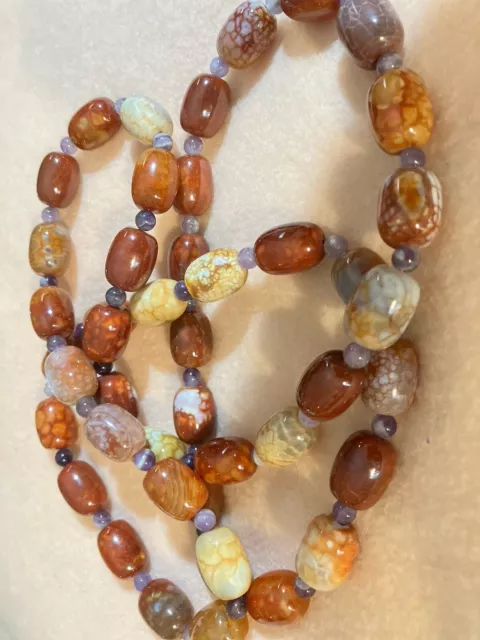 Jay King Crab Fire Agate Necklace Variegated Beads With Amythest Spacer Beads