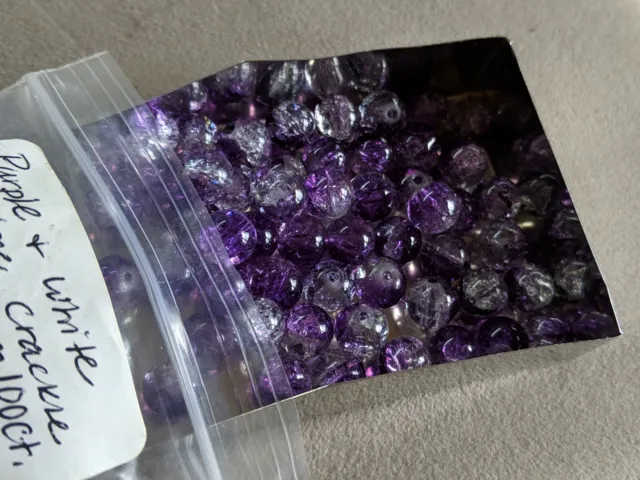 Translucent Crackle Glass Beads Approximately 100 pcs 8mm Round Purple and White
