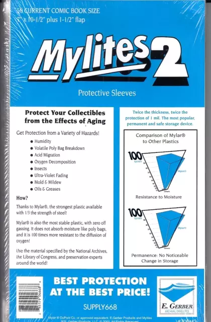 50 CURRENT  E. Gerber Mylites 2  Mylar Comic Book Bags Sleeves  (1 Bag)