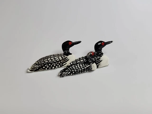 Common Loon Bird Lapel Pin Lot Of 2 1 HAS CHIPPED PAINT