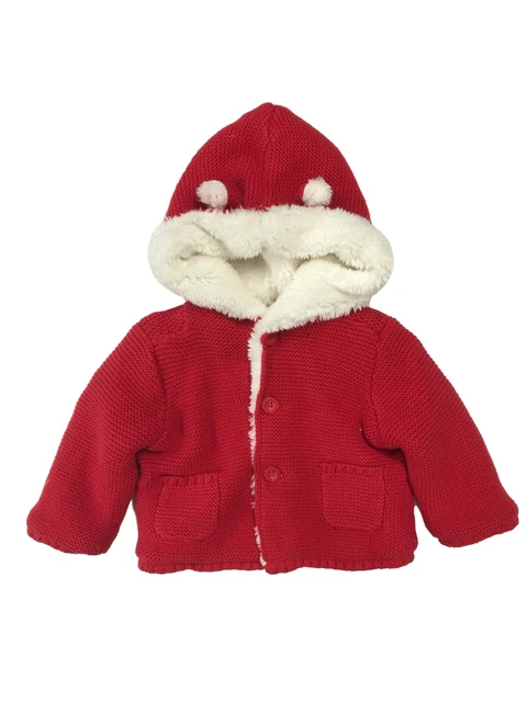Carters Infant Boys Red Sherpa Lined Hooded Cardigan Knit Baby Sweater 6 Months