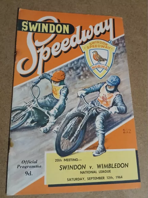 Speedway  Swindon  v  Wimbledon  sept  1964  Programme   filled