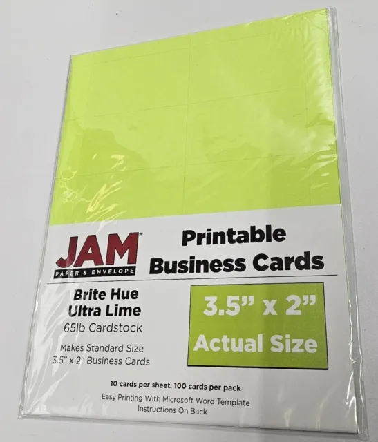 JAM Paper & Envelope Printable Business Cards 3.5"×2" Ultra Lime Green