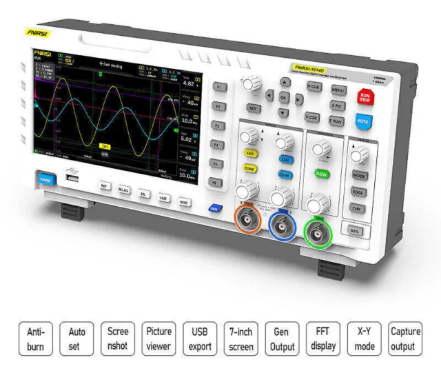 FNIRSI 1014D 7In Oscilloscope numérique TFT LCD Display 2 Channels 1GB Stockage