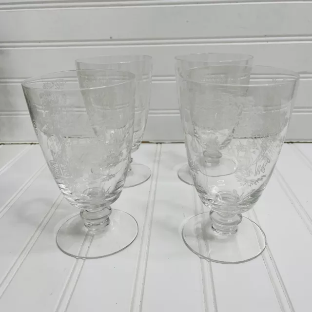 vintage Fostoria Crystal Corsage Etched water goblets 6” glassware dining