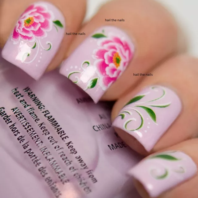 Pink Peony Flowers Nails Wraps Nail Art 3D Wedding Decals Water Transfers Y120