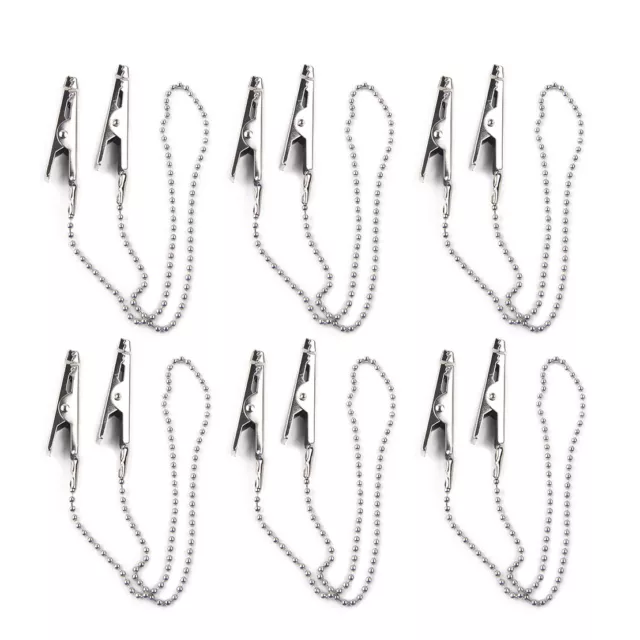 New 6Pcs Napkin Holder Dental Lab Bib Crocodile Clip Flexible Metal Ball Chain