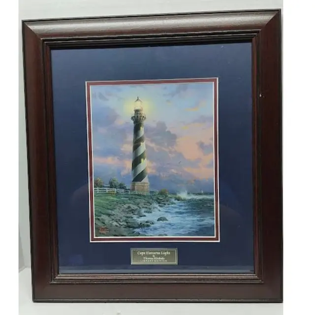 Thomas Kinkade Cape Hatteras Light Lighthouse Framed Matted Print Certificate