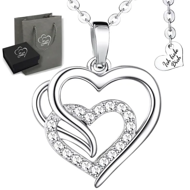 Damen Halskette Silber 925 mit Herz Anhänger Herzkette Liebe Geschenk für Frauen