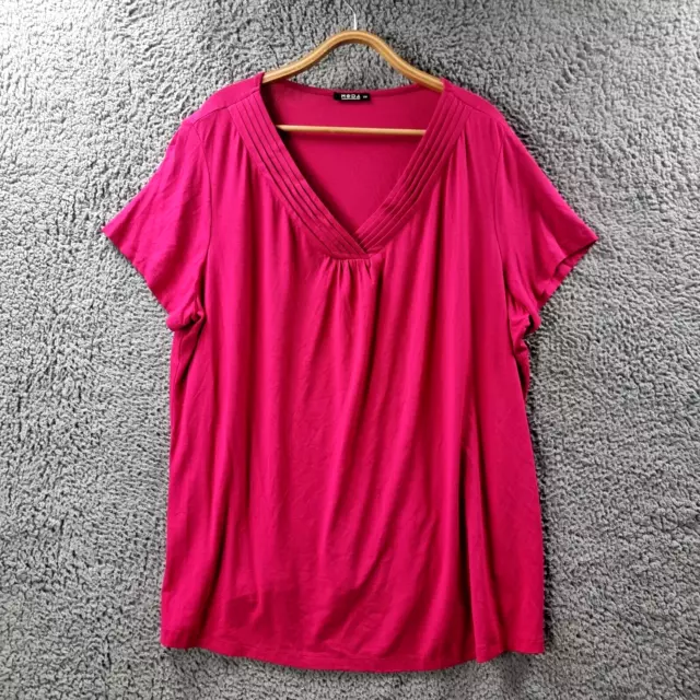 MODA Womens Blouse Top Plus Size 20 Pink Stretch Knit Short Sleeve Casual V-Neck