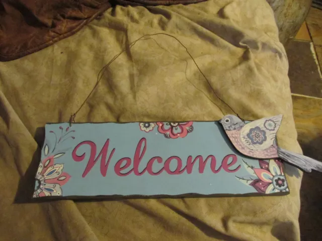 Welcome Sign Wood Bird