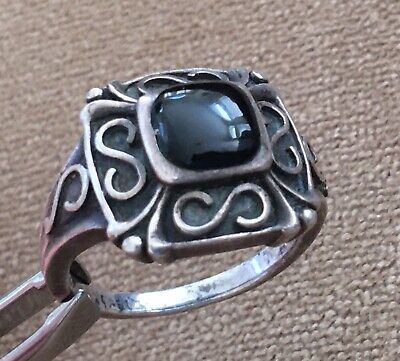 Old Pawn Estate 925 Sterling Silver Signed NF Thailand Black Onyx Size 8 Ring