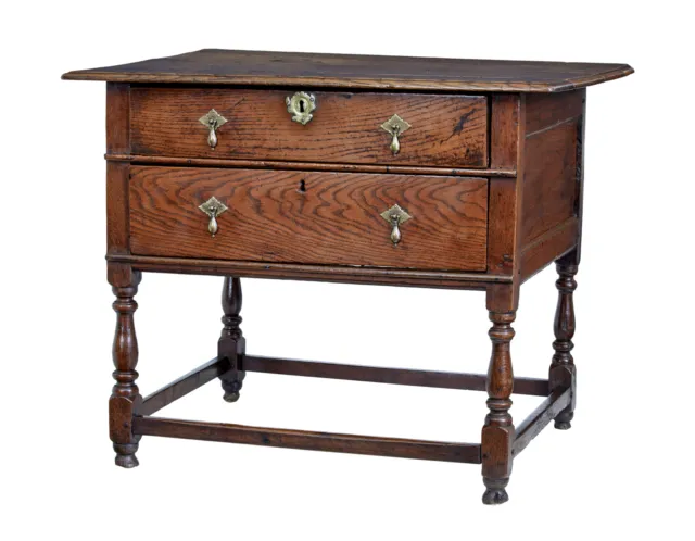 Early 18Th Century English 2 Drawer Oak Side Table