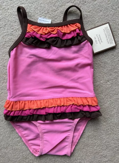 New BNWT 6 - 9 / 9 - 12 MONTHS Gap Swimsuit Swim Costume Pink Brown Frills