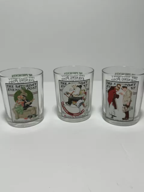 Saturday Evening Post Norman Rockwell Rocks/Lowball Glasses Set Of 3