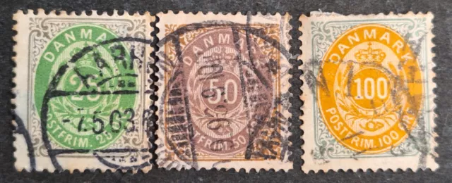 RARE 1875- Denmark lot of 3 Definitive Numeral in Oval stamps Used Cat £88