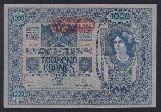 Austria 1000 Kronen 1902 (1919) P 61 Spl / XF L-DR1