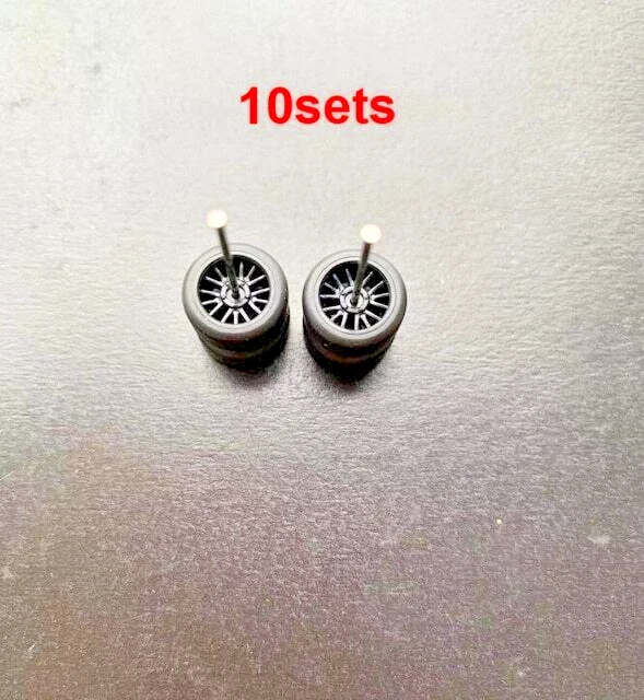 Hot Wheels 10 Sets NEW Black BBS 15 Spoke Rims & Real Rider Rubber Tires 1/64