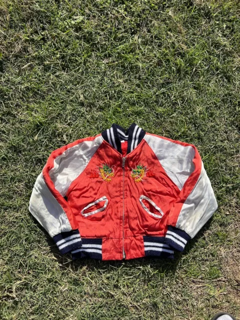 Vtg 90s Japan Sukajan Souvenir Jacket Youth S Reversible Tiger Phoenix Bomber