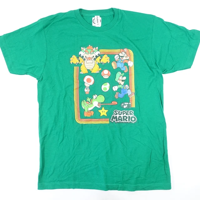 NINTENDO Super Mario Verde Grandi Retrò Gioco Arte T-Shirt da Uomo Nuovo