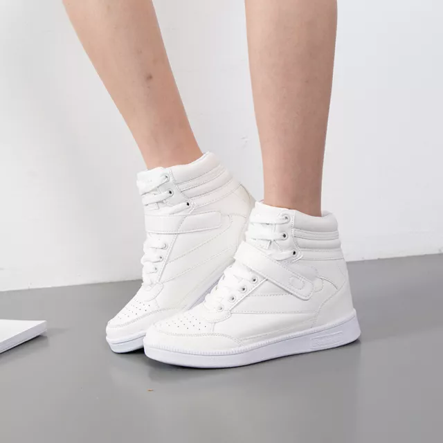 Womens Hidden Wedge Heel Ankle High Top Trainers Lace Up Sneakers Sport Shoes 3