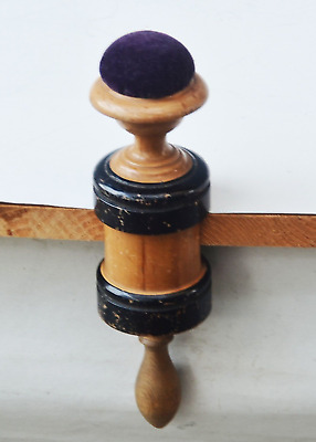 Biedermeier 19th century Carved in Wood Sewing Clamp Pin Cushion
