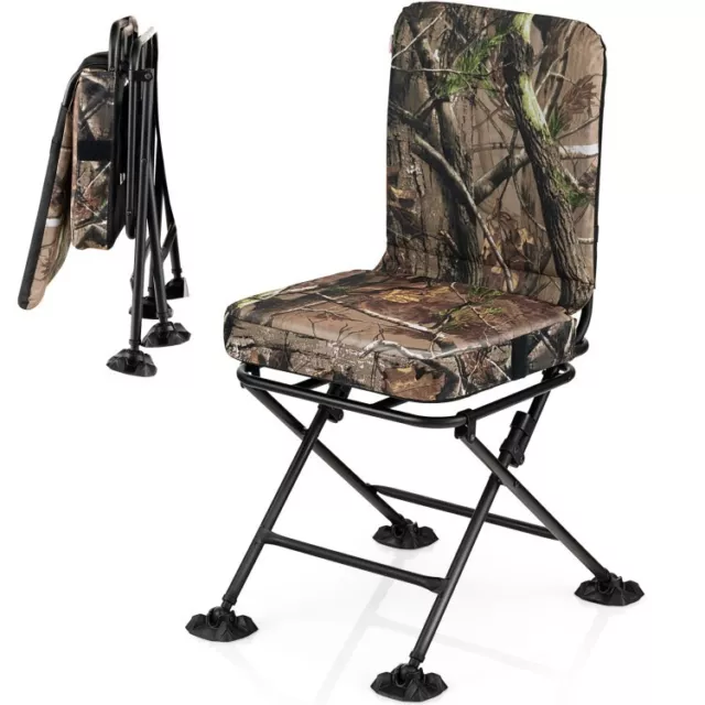 Camouflage Portable Padded Cushion Chair Swivel Base Folding Steel Hunting Stool