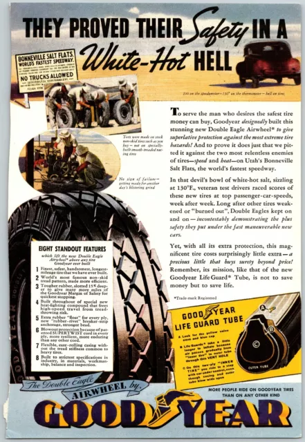 1936 Goodyear Tires Double Eagle Airwheel Life Guard 6.75 x 10 Color Print Ad