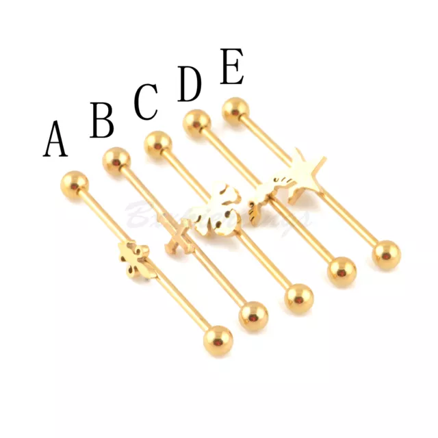 1pc 14G 38mm Gold Plated Surgical Steel Industrial Bar Scaffold Ear Long Barbell