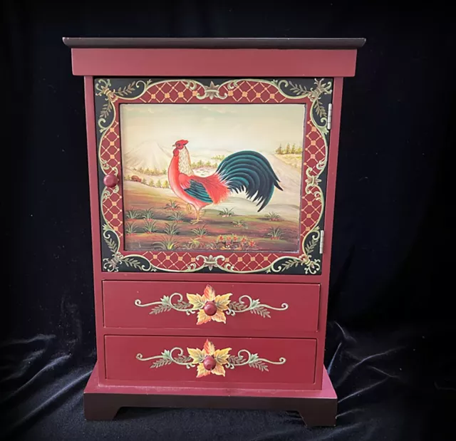 Wooden Country Rooster Storage Cabinet w Drawers Farmhouse Kitchen Signature