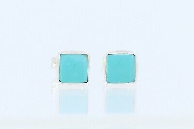 925 Sterling Silver with Turquoise Inlay Stud Earrings - Tiny Square, Small
