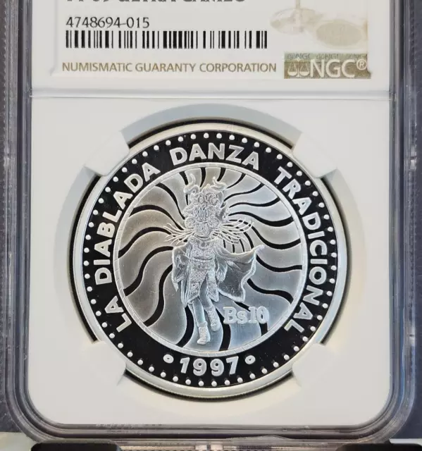 1997 Bolivia Silver 10 Bolivianos Traditional Dance Ngc Pf 69 Ultra Cameo Scarce 3