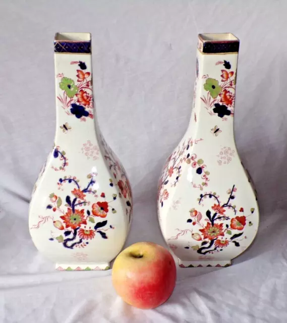 Decorative Vintage Pair Stunning Burleigh Ware Panel Vases Imari Enamel Original