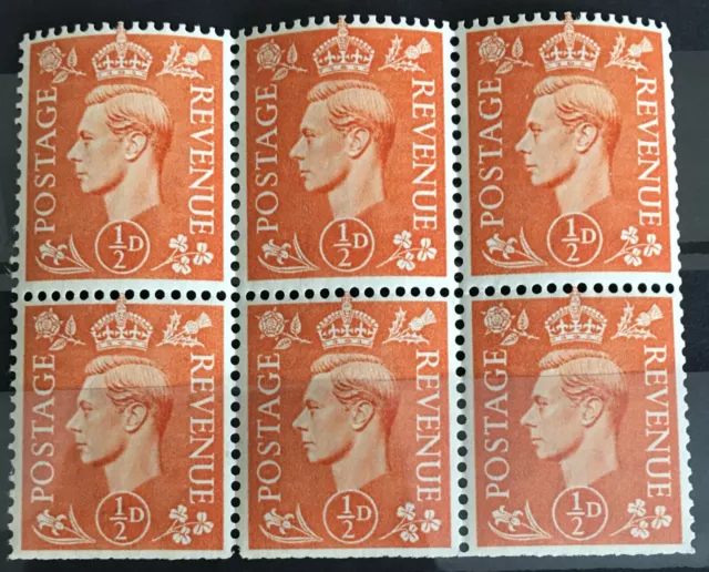 GB George VI 1951 SG503dw 1/2d Orange Booklet Pane MNH