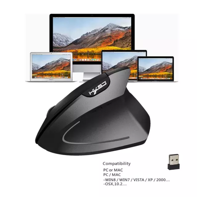 T24 Wireless Ergonomic Vertical Mouse 2400DPI 6 Keys Optical Mice (Black) 2