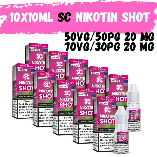 20mg SC Nikotin Shots 10x 10 ml 50/50 oder 70/30 Nikotinshot für E Liquid