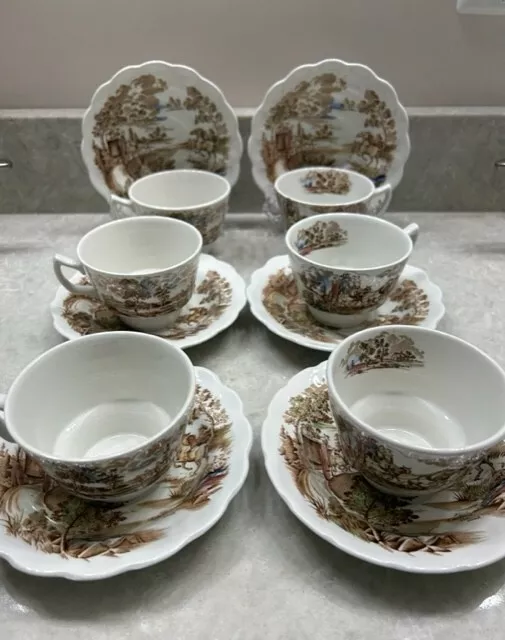 Coaching Days Ridgway Staffordshire England 6 Tea cups and 6 Saucers