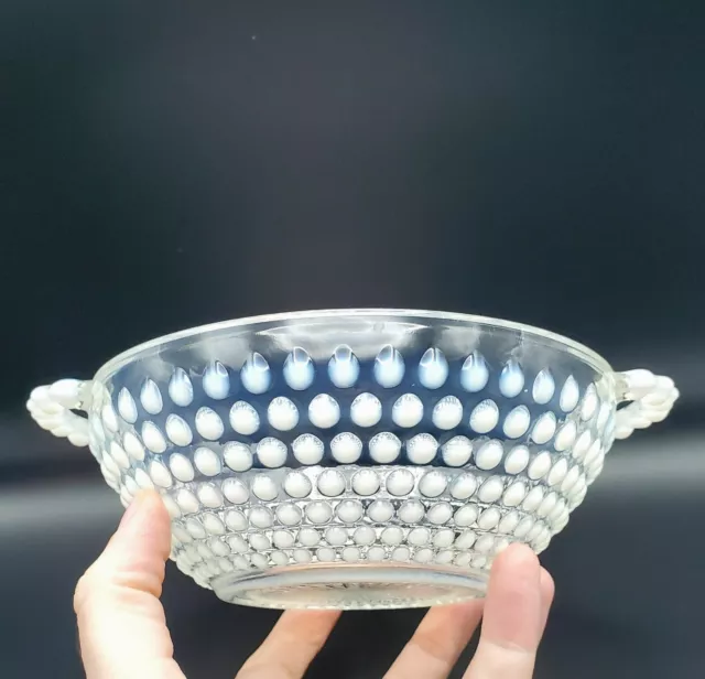 Fenton? Opalescent Milk Glass Hobnail Dish bowl candy Moonstone vintage bowl